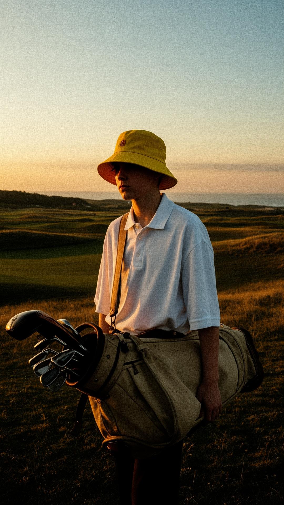 Young caddie at sunset